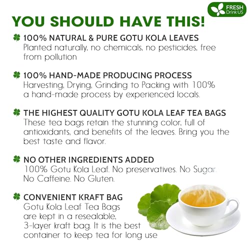 Image of FreshDrinkUS, Premium Gotu Kola Leaf Tea - 75 Tea Bags | Pure Dried Centella Asiatica Leaves | Naturally Caffeine-Free Herbal Tea | Refreshing Aroma & Smooth Taste | Premium Herbal Infusion. Vegan