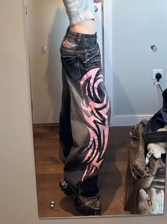 Unisex Y2K Streetwear Baggy Jeans Retro Totem Print Goth Pants High Waisted Wide Leg Harajuku Hip-Hop Style3