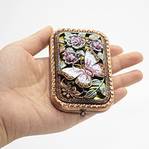 Warmtree Vintage Makeup Mirror Metal Portable Foldable Mirror Butterfly Vanity Mirror Double Sided Compact Cosmetic Mirror Travel Mirror (A) #TOP1