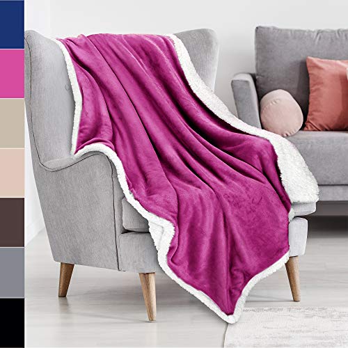Sherpa Throw Plush Blanket Wine Throw Size 50" x 60" Bedding Fleece Reversible