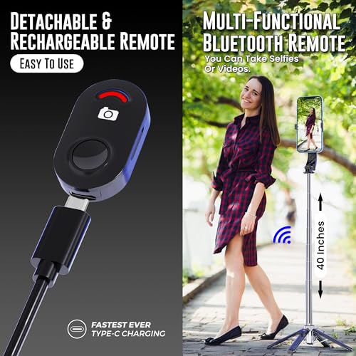 Image of WeCool S3 Selfie Stick Tripod for Mobile with 360 Rotation Offers a 4-Leg Stable Base, extends up to 102 cm, Supports Bluetooth 5.2 with 10m Range, and fits Phones, GoPro, and Cameras via 1 /4 inch Screw.