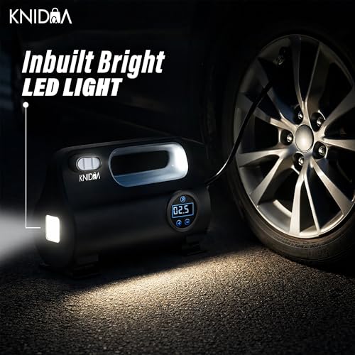 Image of Knidaa Portable Car Tyre Inflator Air Compressor, 150 PSI Digital Air Pump with LED Display, Fast Inflation, 2.7m Cord, Air Pump Compressor,12V DC Car Tire Pump for Car, Bike, Bicycle & Ball