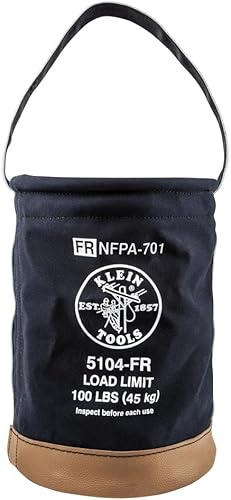 Klein Tools Cubo de lona 5104FR, cubo de herramientas resistente al fuego hecho de lona n. 4, con parte inferior doble reforzada, carga nominal de