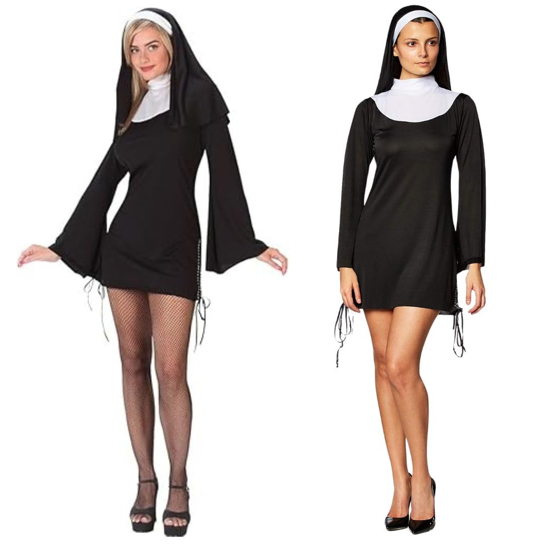 Nun Costume Girl or Woman Halloween Nun Veil and Accessories Nun Carnival Costume Dress Mini Nun Skirt Horror or Fear Veil for Men Nun Costume