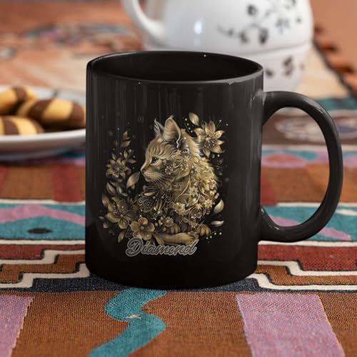 Taza cerámica personalizada con diseño de gato y flores miniatura 6