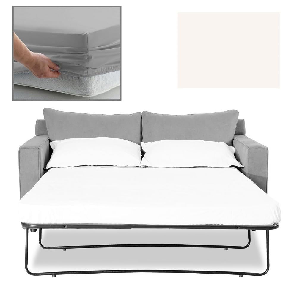 SOFA BED/PULL OUT BED FITTED SHEET 120cm x 180cm (47" x 71") OVER 20 COLOURS - 300 Thread Count Percale - Hand Made to Order (6") (Cream)