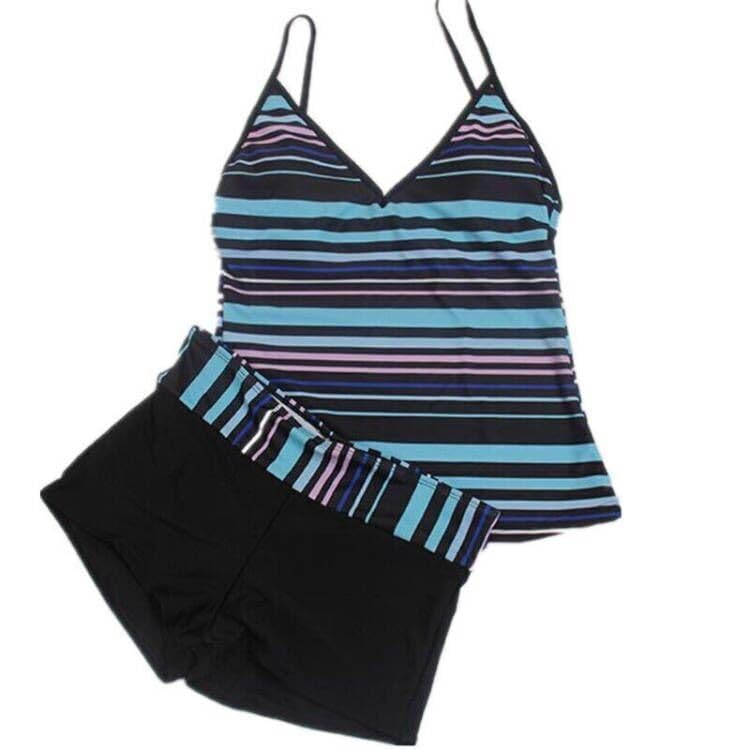 Women's Two Piece Swimwear Gradient Color Tankini Set Top with Shorts Low Waist Sporty Swimsuit Bikini2