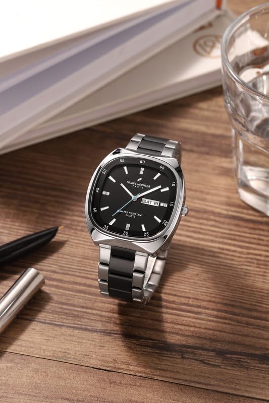 Image of Daniel Hechter Paris Bercy Collection Analog Quartz Watch for Men with Square Dial, Day-Date Display, Crystal Hour Markers and Stainless Steel Strap - DHM1053