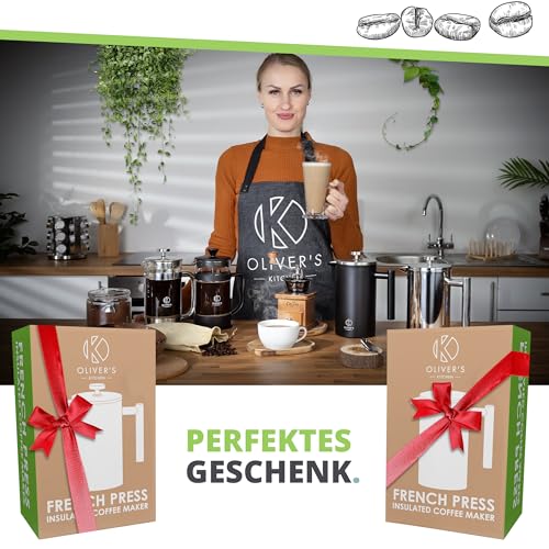 Oliver's Kitchen® French Press 1 liter - Eleganter Kaffeebereiter aus Glas - Kaffee Maschine für authentischen Kaffeegenuss - Hitzebeständig und praktisch 4