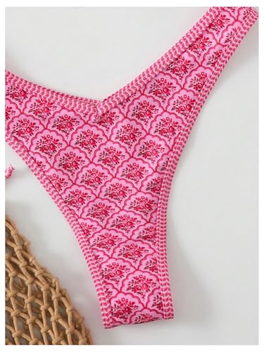 MakeMeChic Women's Bikini Sets Floral Print Spaghetti Strap High Cut Swimsuit Beachwear4