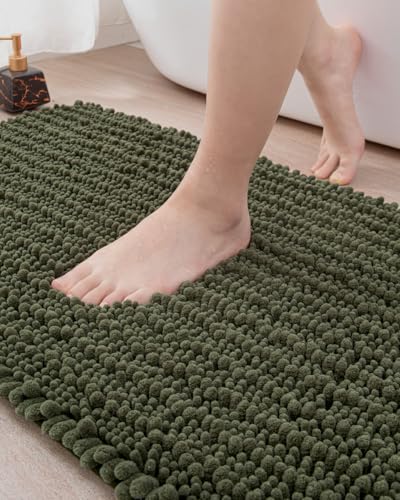 Tapis de bain doux vert olive DEXI pour sol de douche moderne
