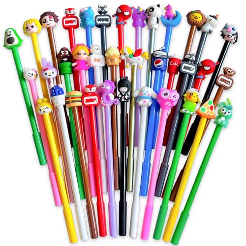 36 bolígrafos gel negro de caricatura kawaii