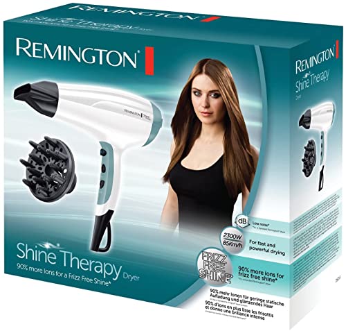 Remington Haartrockner Ionen [leicht & leise] Shine Therapy (2300 Watt, leichtes Gewicht & geringe Lautstärke, 3 Heiz- und 2 Gebläsestufen, Abkühlstufe, Stylingdüse & Diffusor), D5216