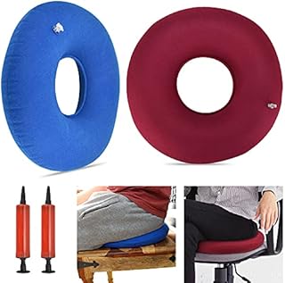 ZACUDA 2 PCS Inflatable Donut Ring Cushion, 36cm Donut Cushion for Pressure Relief, Portable Orthopaedic Pillow Seat, Hemorrhoid Pillow Ring with Air Pump for Coccyx Tailbone Pain Relief (Blue&Red)