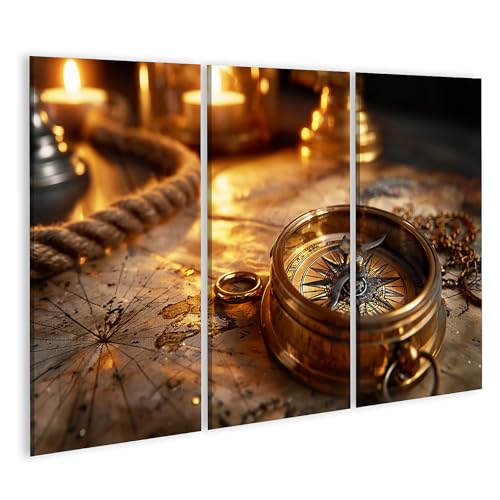 Tableau boussole et carte nostalgique pour salon des aventuriers