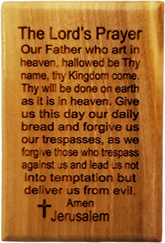 Holy Land Olive Wood Magnet from Israel, The Lord's Prayer, Matthew 6:9-13, Small Token of Faith for Refrigerators, Blackboards, Whiteboards, and Desks
