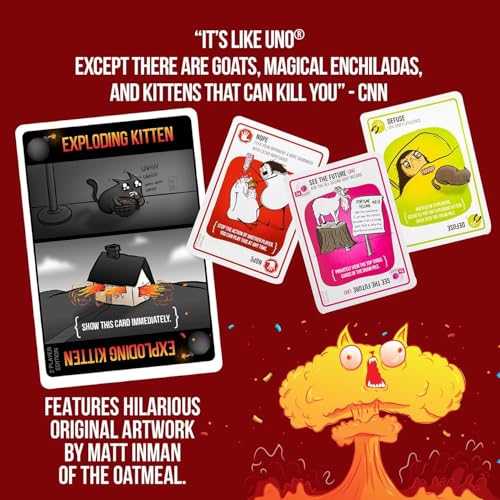 Image of Exploding Kittens aka Billi Boom Boom | Officially Licensed | Original Edition - Hilarious Game for Family Game Night - Funny Card Games for Ages 7 and Up - 56 Cards - 2-5 Players - 15 Minutes of Play