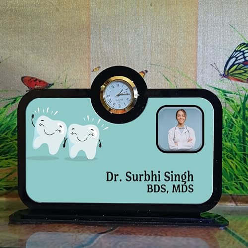 Image of Acrylic UV Print Table Sign Stand, Printed Acrylic Sign or Name Plate for Doctor, Teacher, Advocate, Medical, Proprotor office or personal use with Photo Print(without LED)