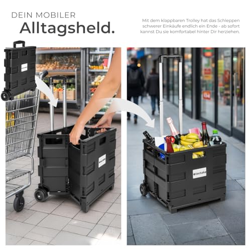 tectake® Einkaufswagen, Trolley Einkaufstrolley klappbar bis 35 kg, Handwagen Einkaufskorb mit...