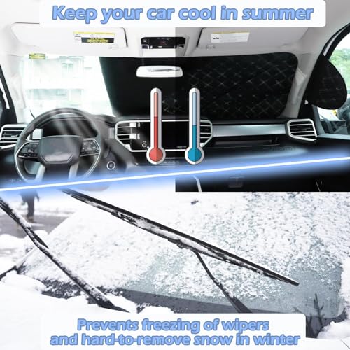 Image of Car Windshield Snow Cover for Toyota Tundra 2022-2024 2025, for 4 Layers Protection, Frost Ice Removal Sun Shade for Winter Protection, Extra Large and Thick Windshield Ice Cover Fits for Trucks