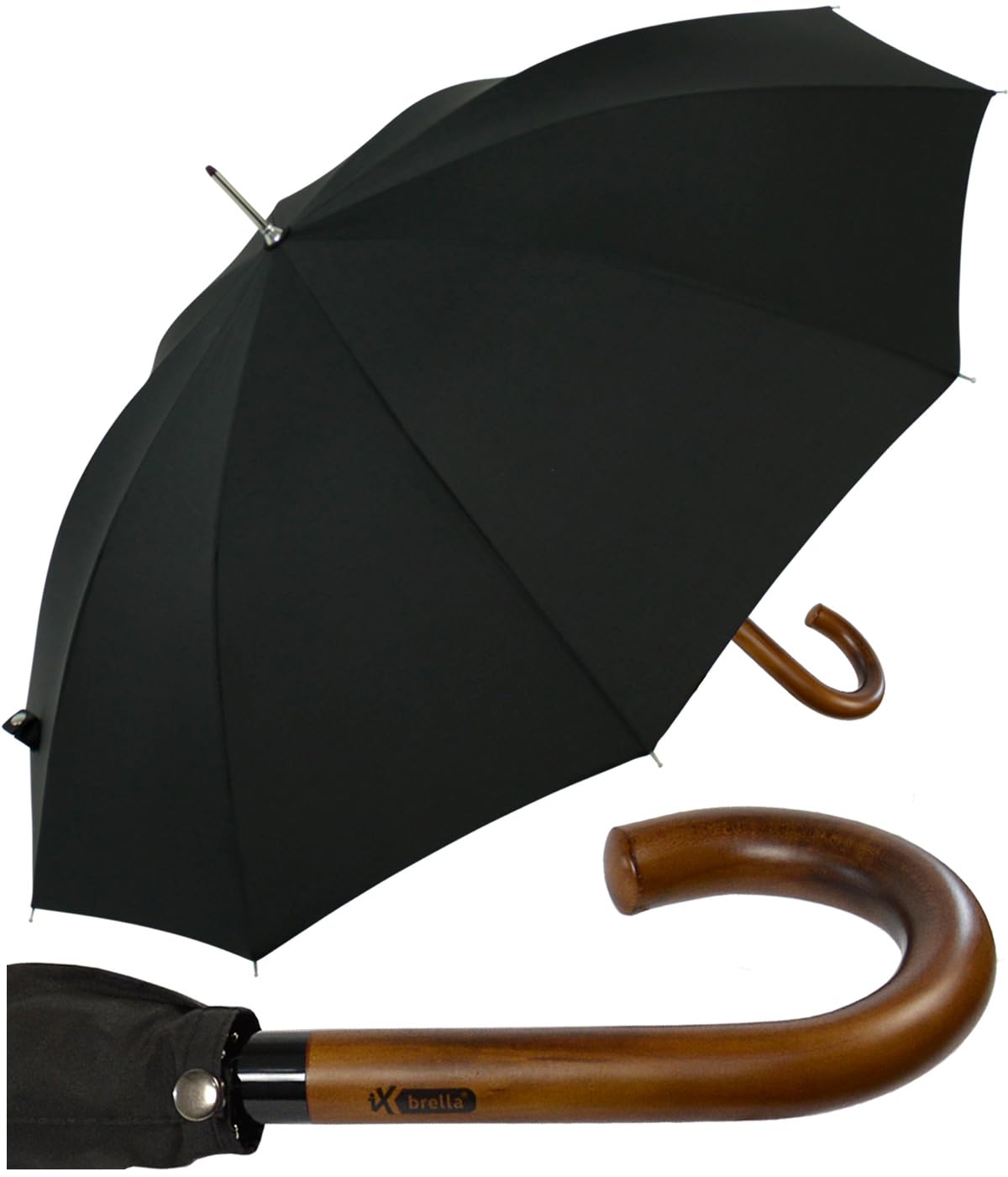 iX-brella Herren Stockschirm Automatik mit Echtholz-Rundhakengriff Schwarz