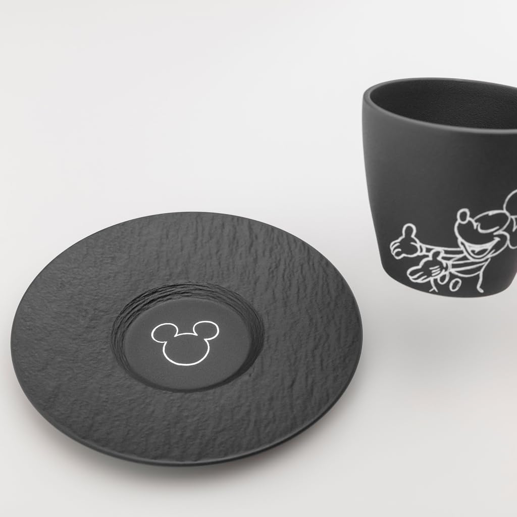 Villeroy & Boch Manufacture Rock – Mickey Mouse – spodek do filiżanki do kawy, czarny, można myć w zmywarce i używać w mikrofalówce, efekt łupku z kredowym wzorem Disney Myszki Miki