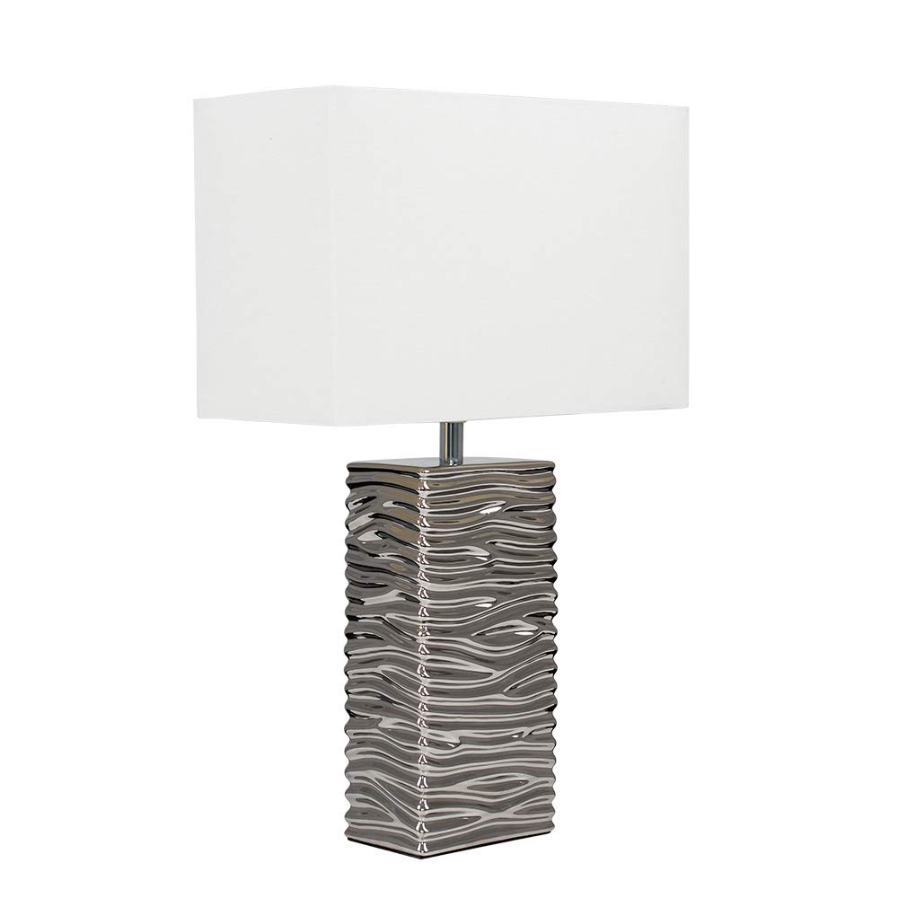 MiniSun | Modern Silver Ripple Effect Ceramic Table Lamp with a White Light Shade | Home Décor, Bedside & Desk Lamp | Includes Bulb [3000K Warm White]