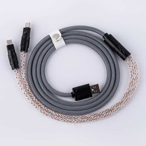 EPOMAKER 2-in-1 USB-C デュアル8Kゲーミングキーボードケーブル 単結晶銅編組充電ケーブル USB-A～Type-C メカニカルキーボード 磁気キーボード マウス ハブ用 (Gray)