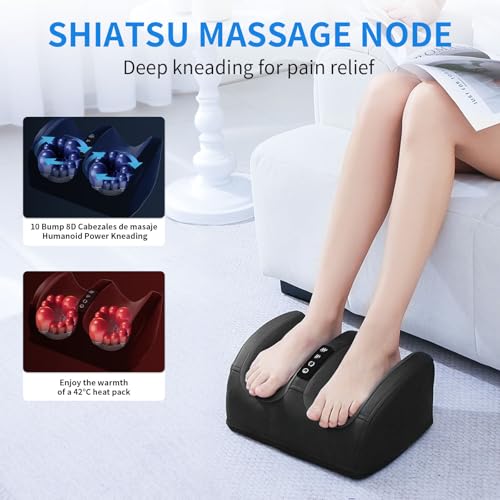 Foot and Leg Massager,Heated Foot Massager for Plantar Fasciitis Pain Relief,3D Shiatsu Rollers with Adjustable Heat for Plantar Fasciitis,5 Modes,Enhances Blood Circulation (Black) - Image 4