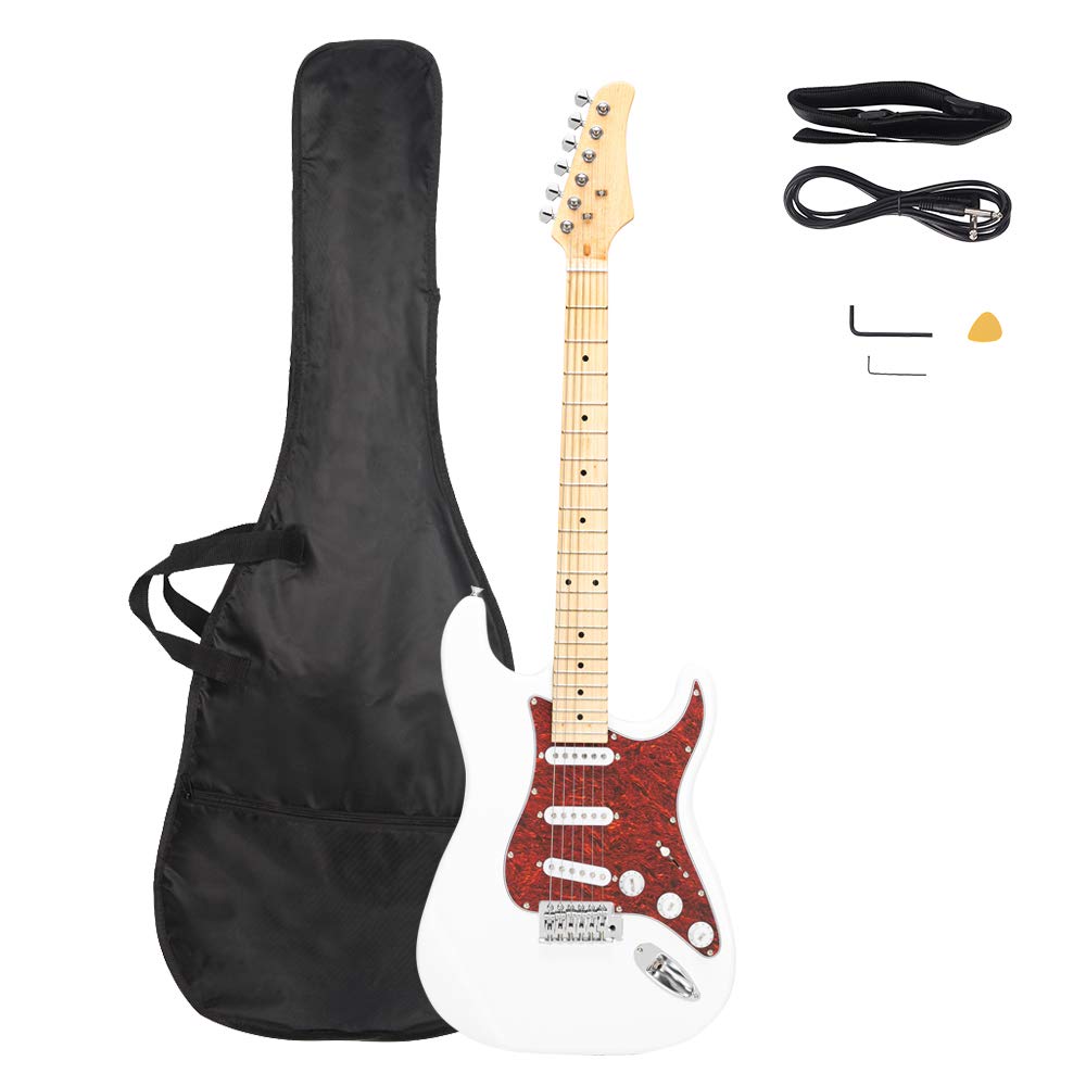 Electric Guitar for Beginner Starter,Beginner Kit with Bag, Strap, Cable,Plectrum,Tremolo Arm (White)