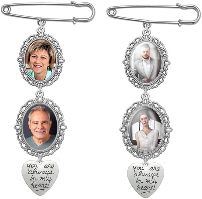 BetterJonny Wedding Bouquet Photo Charms, DIY Bouquet Picture Charm Pin Brooch Making Kit Oval Bouquet Charm for Wedding