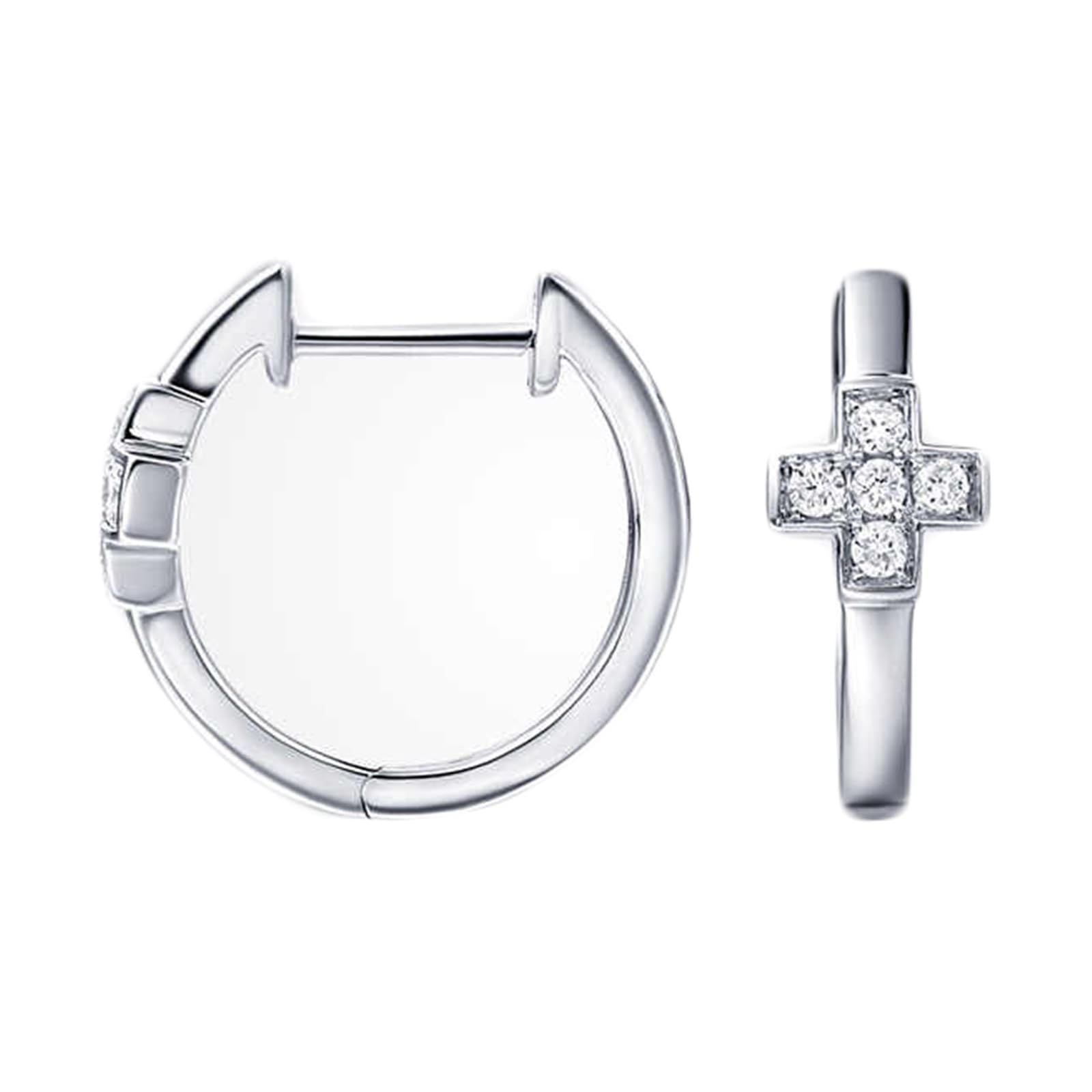Epinki Prawdziwa biżuteria Creole Hoop 9K/14K/18K białe złoto, krzyż kolczyki na sztyfcie Boże Narodzenie z laboratorium diamentowe okrągłe szlify, kolczyki damskie 18/14/9-karatowe złoto, 18-karatowe
