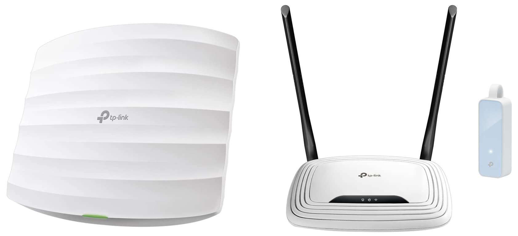Tp-Link 300Mbps Wireless N Ceiling Mount Access Point Supports Passive Poe, Free Poe Injector, Long Range Coverage, Secure Guest Network & Tl-Wr841N Wireless N Cable & Ue200 Network Adapter-Dual Band