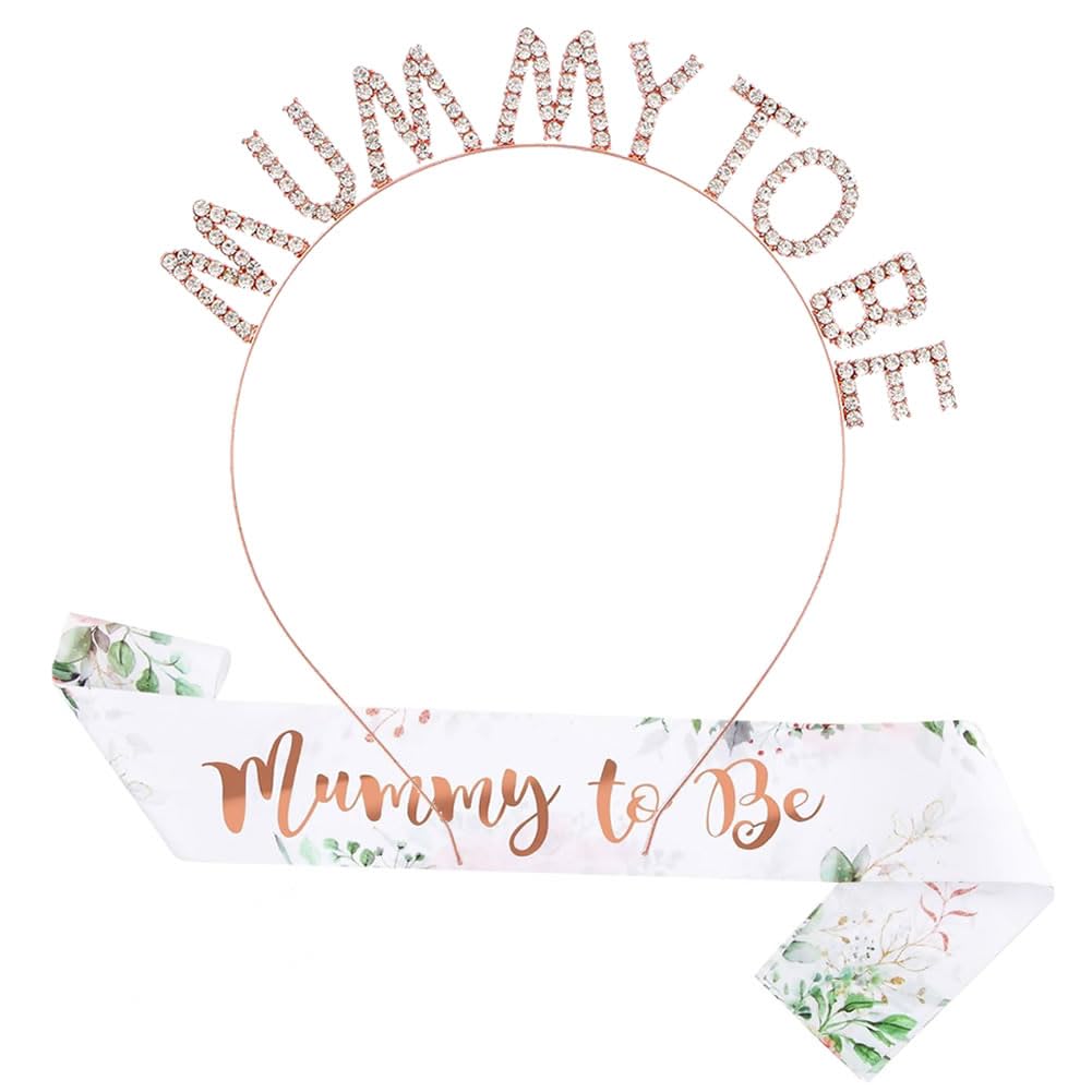 Dusenly Mummy to Be Sash Set Rhinestone Tiara Crown Headband Baby Shower Party Decoration Gifts for Mum to be Party Accessories Supplies