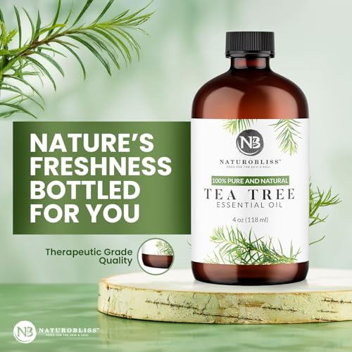 Image of NaturoBliss Essential Oil with Glass Dropper - 100% Pure and Natural - Essential Oils for Diffuser, Aromatherapy, Soap and Candle Making, Tea Tree Essential Oil, Tea Tree Oil, 4 Fl Oz