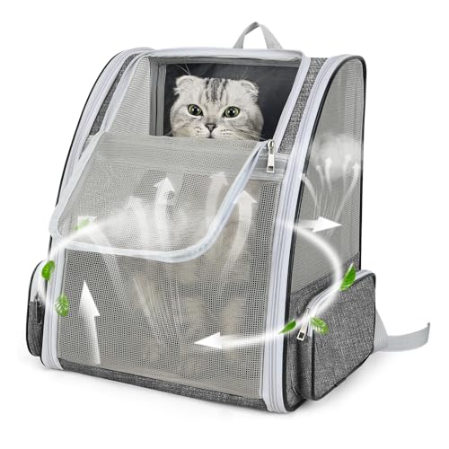 Cat Backpack Carrier Large Pet Backpack for Small Dog Medium Cat Puppy Kitten Bunny up to 15lbs, Ventilated Mesh Dog Collapsible Travel Backpack for Hiking Walking Outdoor