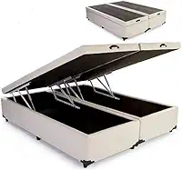 Cama Báu Box Base Queen Bipartido Corino Blindado com Pistão a Gás. (Bege)