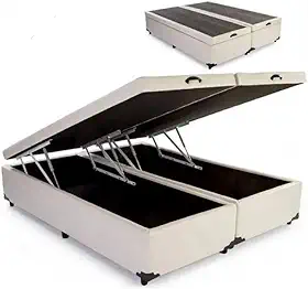 Cama Báu Box Base Queen Bipartido Corino Blindado com Pistão a Gás. (Bege)