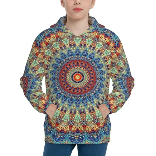 Round Mandala Kids Pullover Hoodies Boys Sweatshirts Girls Athletic Clothes with Pocket