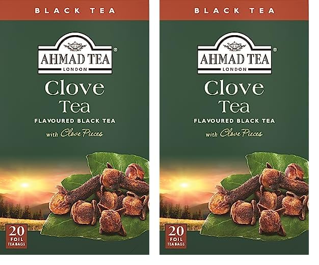 Ahmad Tea - Clove Tea - Té Negro con Clavo - Con Clavo - Bolsitas de té selladas con aroma y envueltas individualmente con 2 g de té por ración - 20 bolsitas de té con cinta (Paquete de 2)
