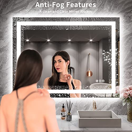 LOAAO 40X30 LED Bathroom Mirror with Lights, Anti-Fog, Dimmable, Backlit + Front Lit, Lighted Bathroom Vanity Mirror for Wall, Memory Function, Tempered Glass, ETL Listed
