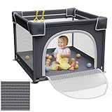 Grobeybees Small Playpen with Mat, 36"x36", Toddler Playard, Indoor & Outdoor Play Yard, Sturdy Safety Baby Play Yard with Soft Breathable Mesh (Grey)