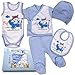 QAR7.3 Conjunto de Ropa Bebe Recien Nacido - 100% Algodón - Set Regalo 5 Piezas: Body, Pijama, Pantalon, Babero, Gorro (Azul, 3-6 meses)
