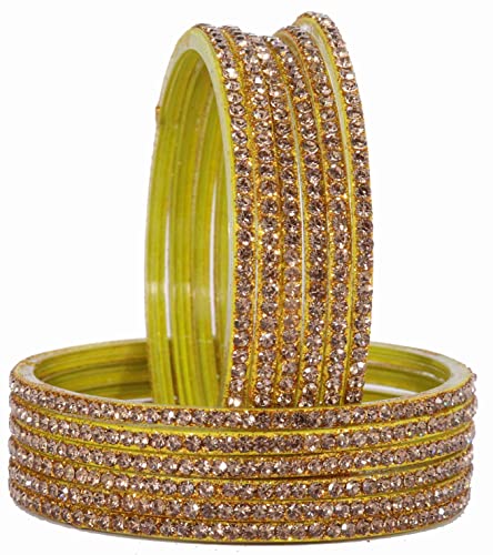 Image of NMII Glass with Zircon Gemstone and Beads Studdded Glossy Finished Traditional Bangle Set For Women and Girls