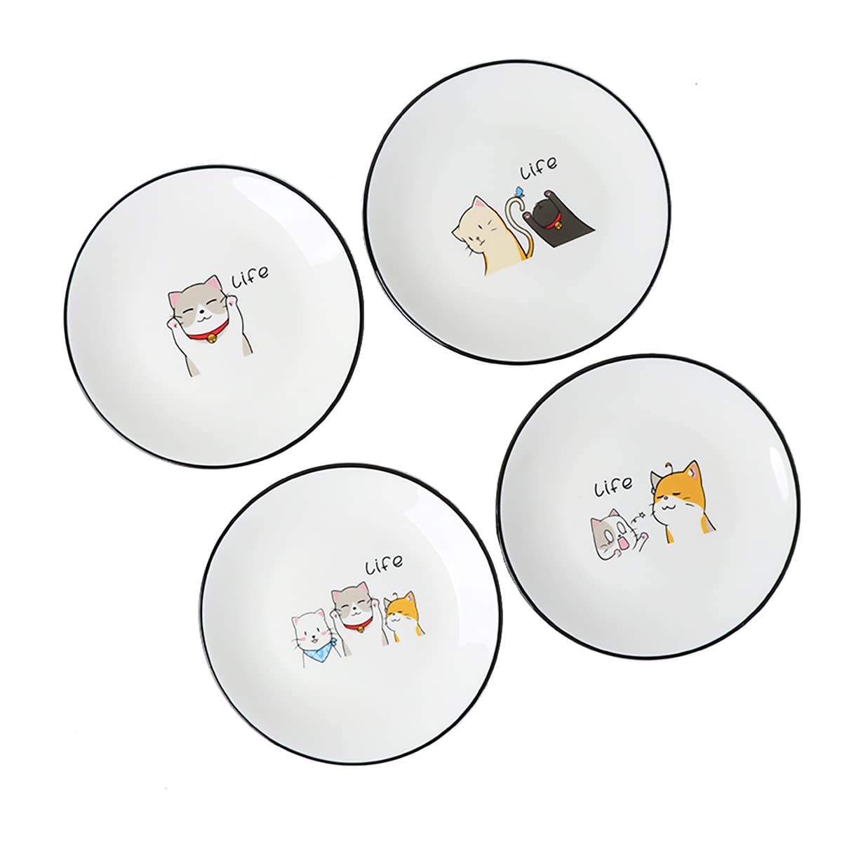 SOCOSY Cute Cartoon Cat Ceramic Seasoning Dishes Sauce Dish Sushi Dipping Bowl Appetizer Plates Tea Bag Holder Serving Dish for Kitchen, 6 Inch