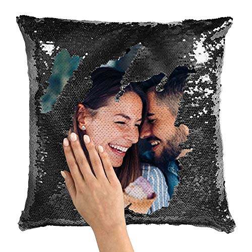 COCYBER Custom Reversible Sequin Photo Pillow Black
