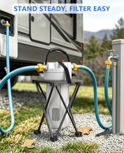 Image of 4-Stage RV Water Filter with Visible Cartridge Life Window 7K Gal Capacity