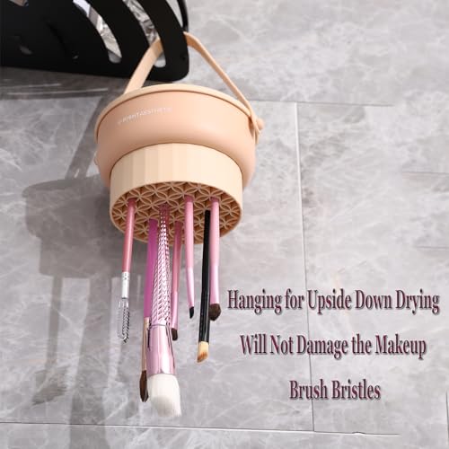 3-in-1-Brush-Cleaning-Mat-with-Brush-Drying-Holder-Silicone-Makeup-Brush-Cleaner-Mat-Make-Up-Brush-Cleaning-Bowl-Cosmetic-Brush-Washing-Tool-for-Makeup-Brush-Sponge-Powder-Puff-Khaki