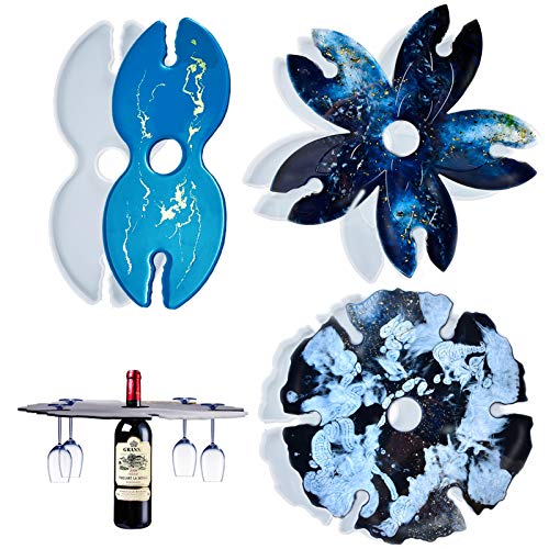 3PCS Wine Rack Silicone Resin Mold Set Flower Shape Wine Glass Holder Hanger Coaster Epoxy Resin Casting Molds Stemware Racks DIY Artist Crafts Making for Home Kitchen Bar Ideal Gift