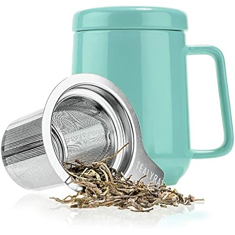 tealyra - Peak Ceramic Turquoise Tea Cup Infuser - 580ml - Large Tea High-Fired Ceramic Mug with Lid and Stainless Steel Infuser - Tea-For-One Perfect Set for Office and Home Uses Cover